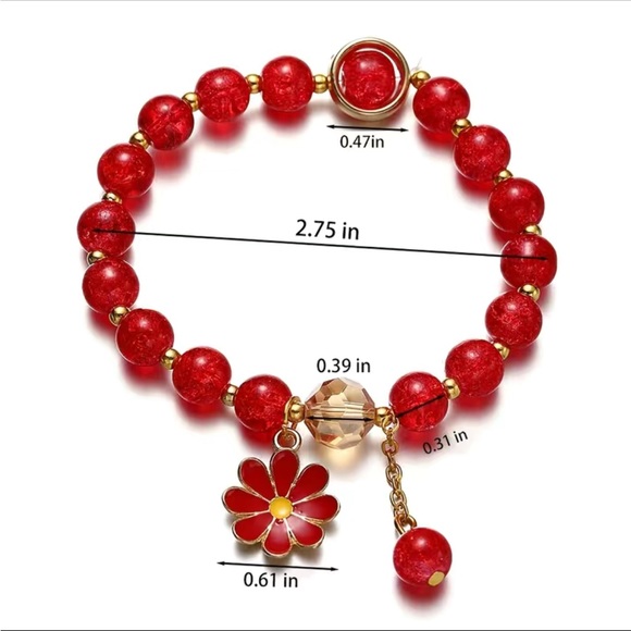 Light Purple and Gold Beaded Stretch Bracelet with Flower Charm - Picture 5 of 5